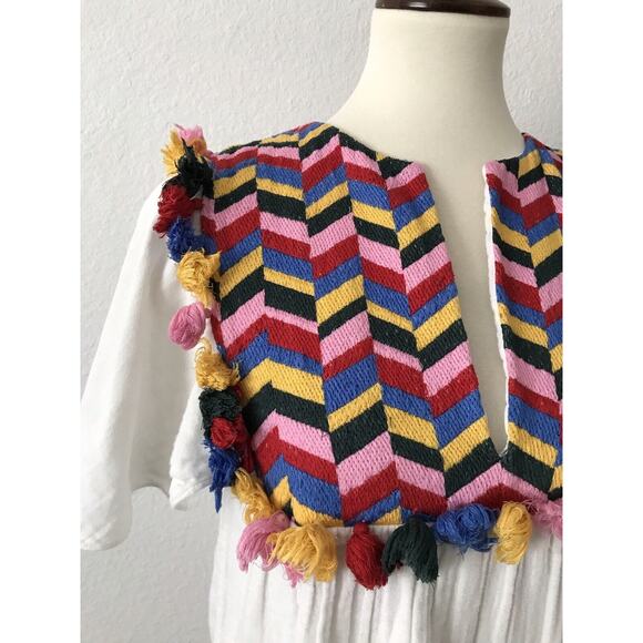 Anthropologie Whit Two Bette Flutter Sleeve Tasseled Mini Dress FLAW - Picture 3 of 12